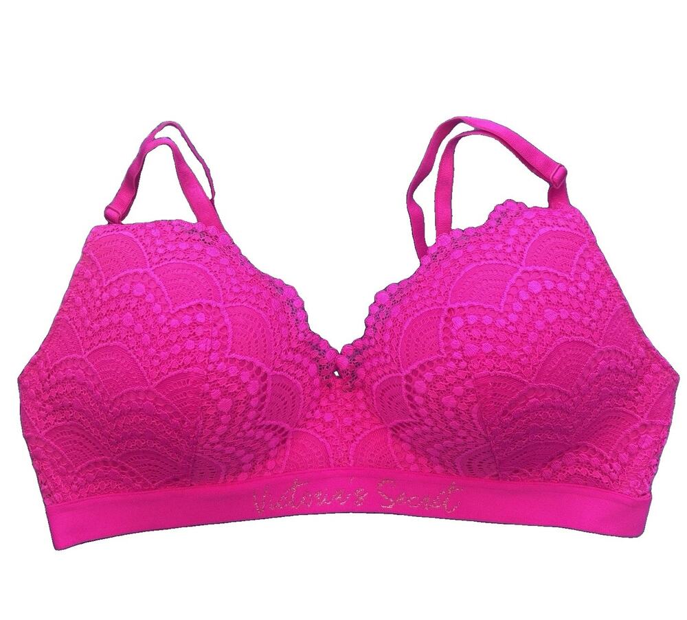 Victoria's Secret NWT Wireless Bra Pink Lace Rhinestone Logo Band Lined 34C